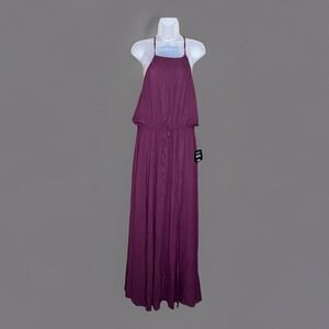 Lulus Halter Maxi Dress Women L Wine Drawstring Waist Slit 29" Formal Boho Fairy